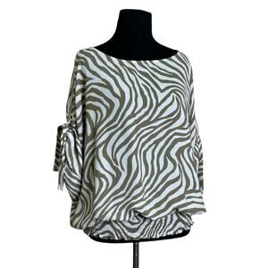 Michael Kors white green zebra print short sleeves blouse size XL